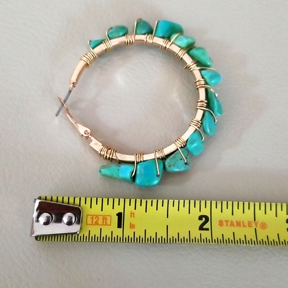 Hand Crafted Boho Turquoise Nugget Wire Wrapped Hoop Earrings - Picture 14 of 14